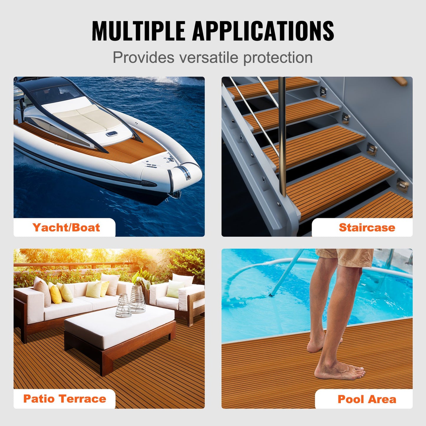 VEVOR Boat Flooring, EVA Foam Boat Decking 94.5" x 46", Non-Slip Self-Adhesive Flooring, 29.9 sq.ft Marine Carpet for Boats, Yacht, Pontoon, Kayak Decking