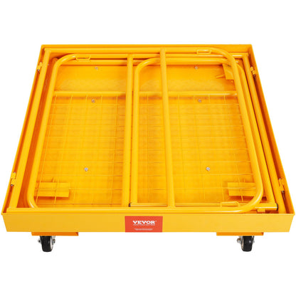 VEVOR Forklift Safety Cage, 544 kg Load Capacity, 92 x 92 cm Folding Forklift Work Platform with Lockable Swivel Wheels, Drain Hole, and Device Chain, Holds 1 to 2 Adults, Perfect for Aerial Work