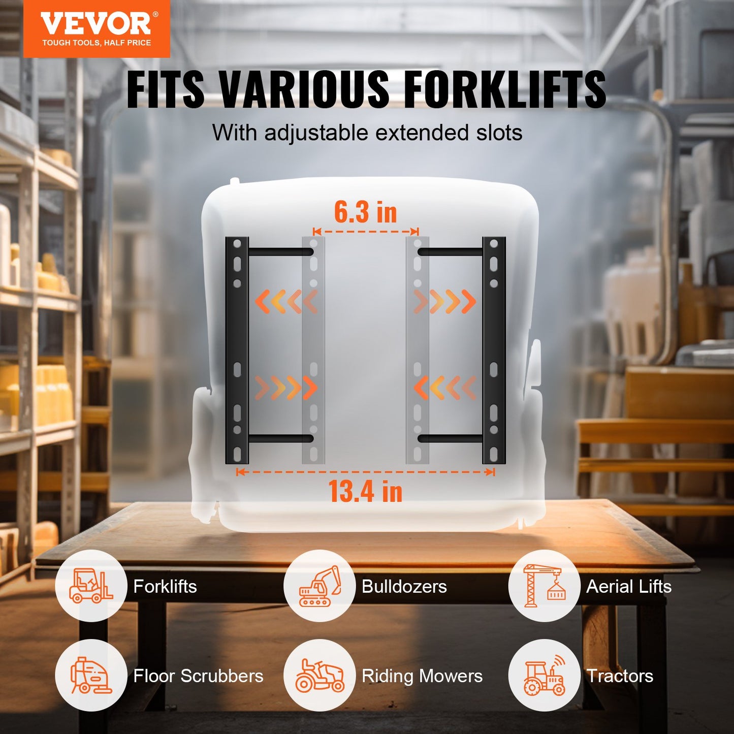 VEVOR Universal Forklift Seat, Fold Down Tractor Seat with Adjustable Angle Back and Micro Switch, 16-34 cm Extended Slot Comfortable Forklift Seat for Tractor Loader Excavator