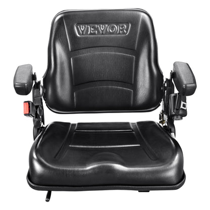 VEVOR Universal Forklift Seat, Fold Down Tractor Seat with Adjustable Angle Back, Micro Switch, Seatbelt and Armrests, 16-34 cm Slot Tractor Seat for Tractor Loader Excavator
