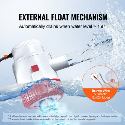 VEVOR Bilge Pump, 3000GPH Automatic Submersible Boat Bilge Water Pump with Float Switch, 40 mm Outlet Diameter, Small Boat Bilge Pump, Marine Electric Bilge Pump for Boats, Ponds, Pools, Basements