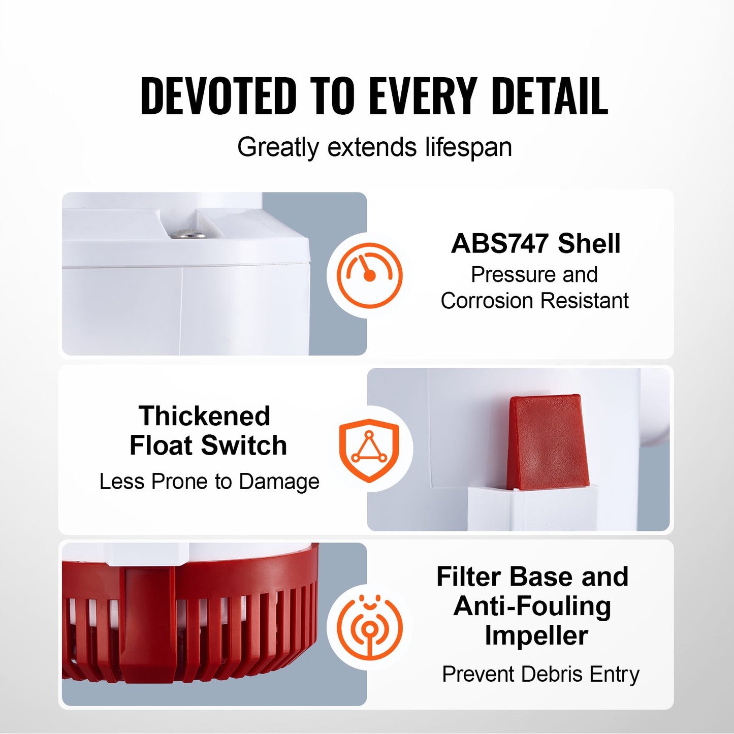 VEVOR Bilge Pump, 3000GPH Automatic Submersible Boat Bilge Water Pump with Float Switch, 40 mm Outlet Diameter, Small Boat Bilge Pump, Marine Electric Bilge Pump for Boats, Ponds, Pools, Basements