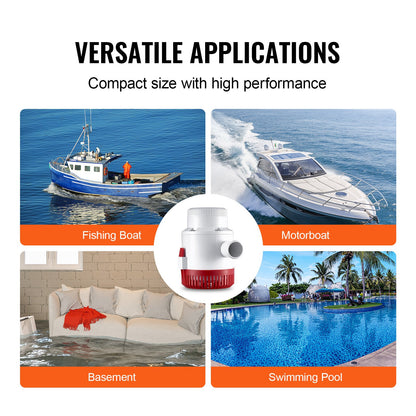 VEVOR Bilge Pump, 3000GPH Automatic Submersible Boat Bilge Water Pump with Float Switch, 40 mm Outlet Diameter, Small Boat Bilge Pump, Marine Electric Bilge Pump for Boats, Ponds, Pools, Basements
