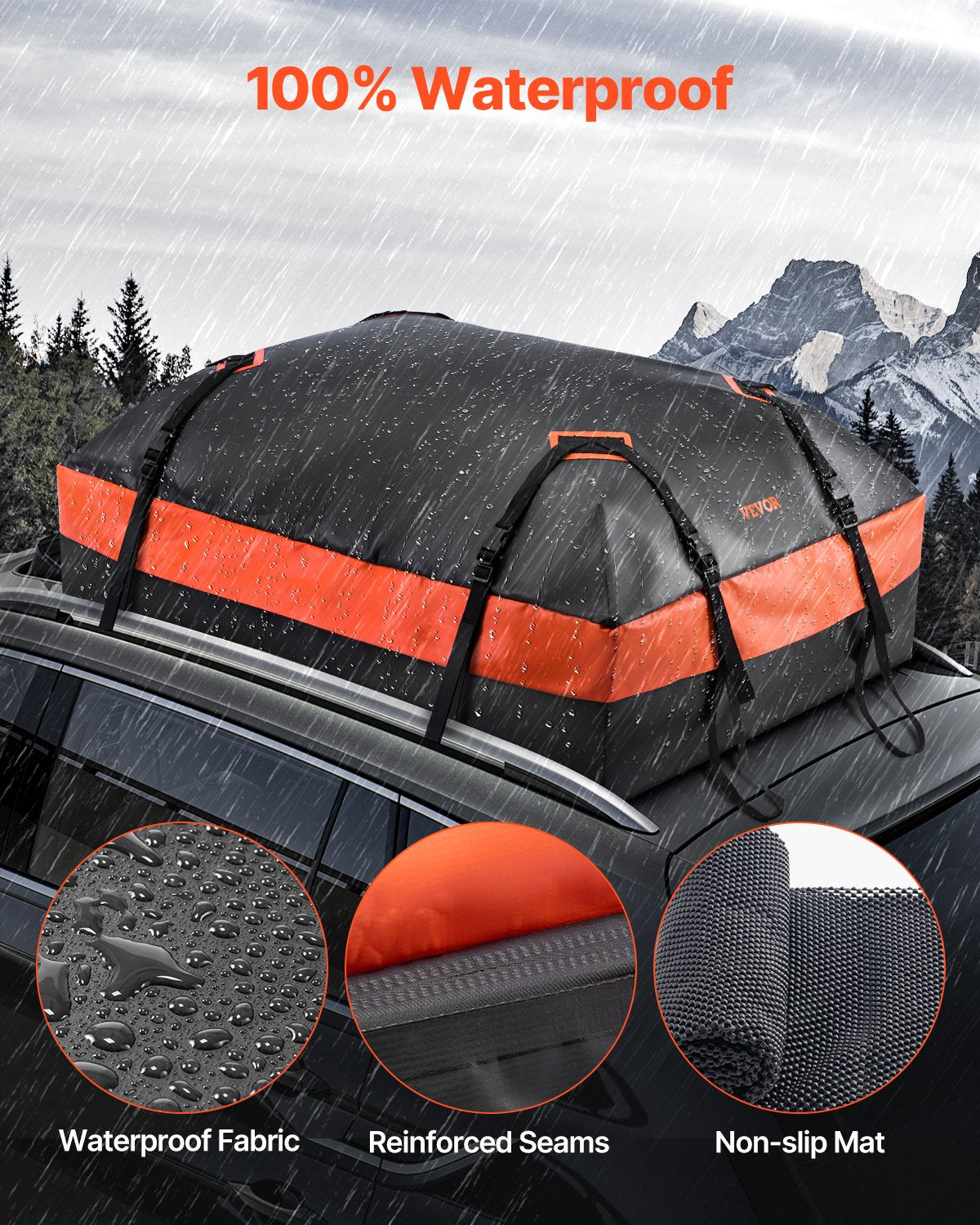 VEVOR Car Rooftop Cargo Carrier Bag 21 Cubic Feet Roof Cargo Carrier 840D PVC