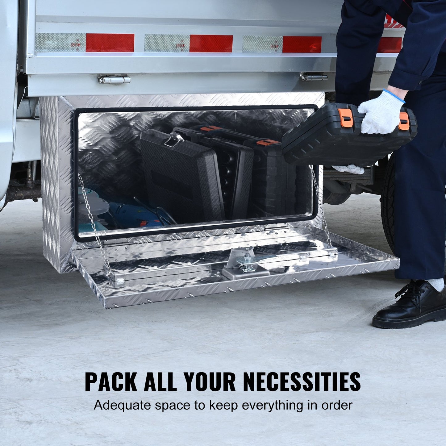 VEVOR Underbody Truck Box, 30"×14"×16" Pickup Storage Box, Heavy Duty Aluminum Diamond Plate Tool Box with Lock and Keys, Waterproof Trailer Storage Box with T-Handle Latch for Truck, Van, Trailer