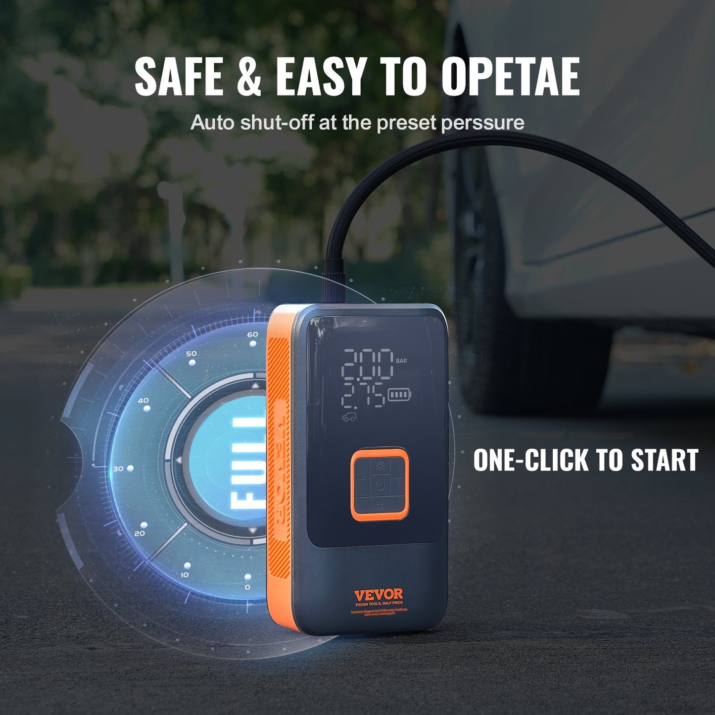 VEVOR Tire Inflator Portable Air Compressor, Dual-Cylinder & 12000mAh Rechargeable Air Pump, 30s Fast Inflation Tire Pump with Auto-Off, LCD Pressure Gauge for Car Motorcycle Bike Ball
