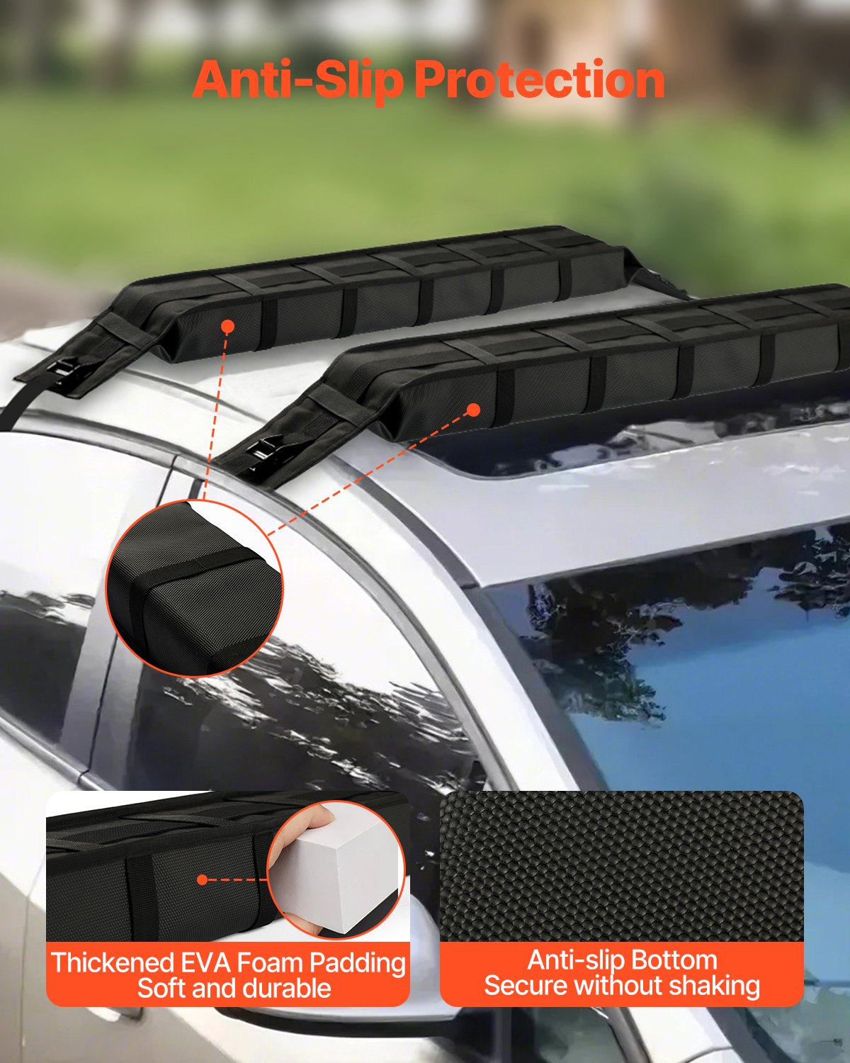 VEVOR Soft Roof Rack Pads 33in 176lbs Load Capacity for Kayak Canoe Surfboard Luggage