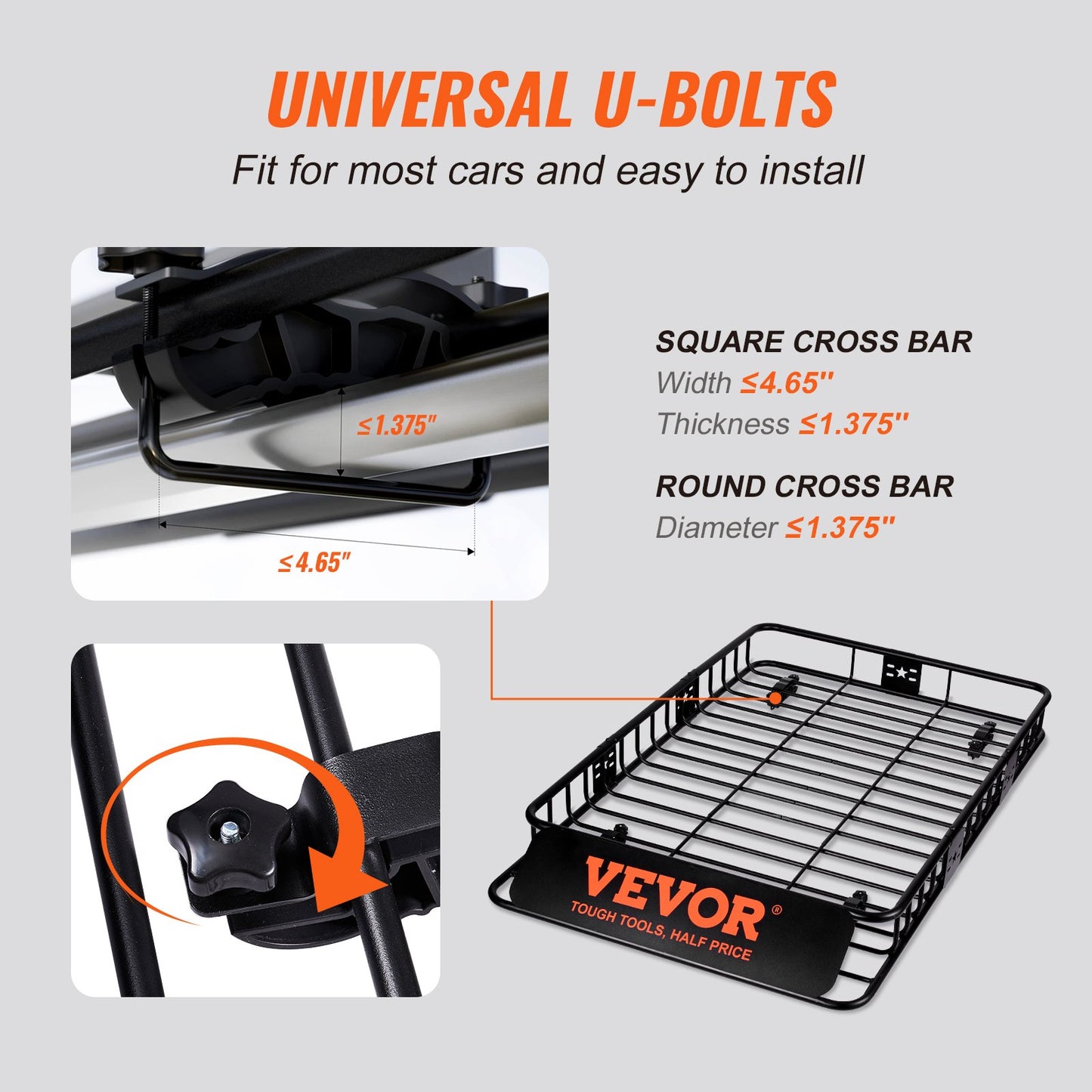 VEVOR Roof Rack Cargo Basket 200 LBS Capacity Extension 64"x39"x6" for SUV Truck