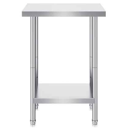 VEVOR Stainless Steel Prep Table, 24 x 18 x 34 Inch, Heavy Duty Metal Worktable with 3 Adjustable Height Levels, Commercial Workstation for Kitchen Garage Restaurant Backyard