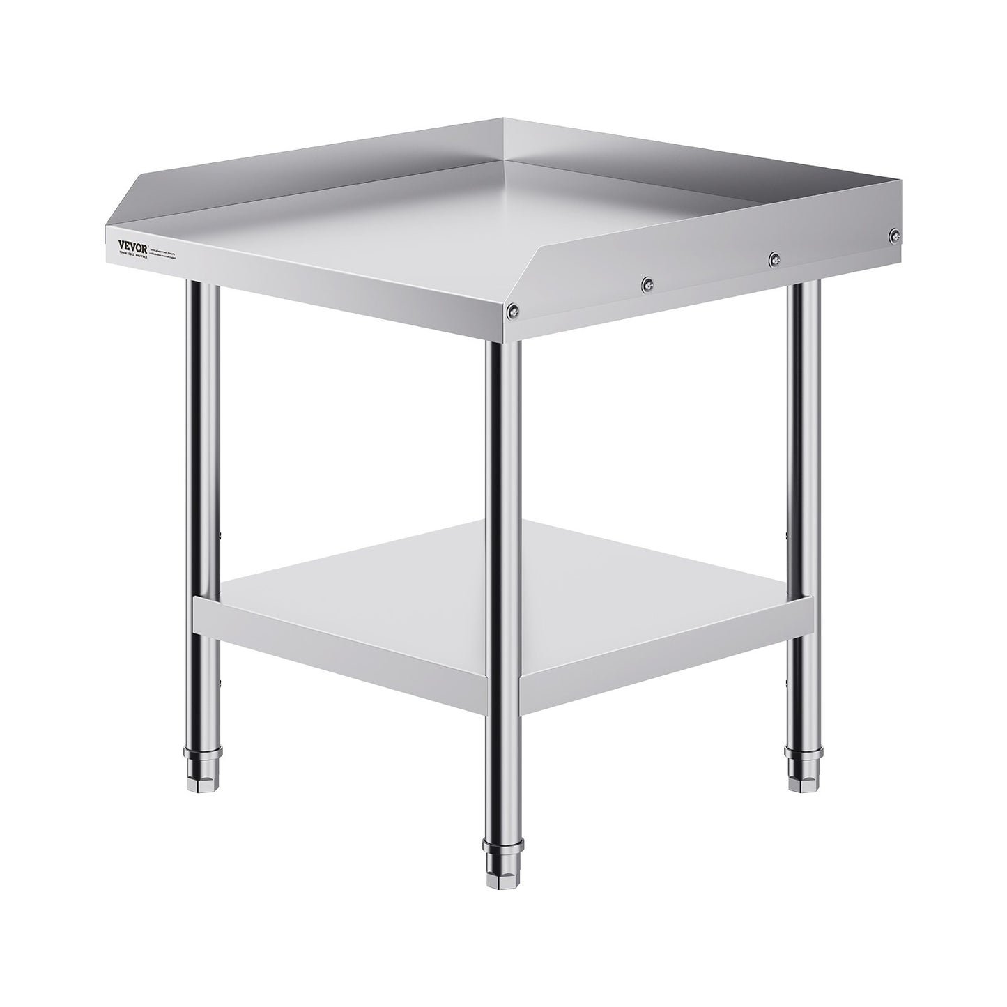 VEVOR Stainless Steel Work Table, 24 x 24 x 26 Inch Commercial Food Prep Worktable, 3-Sided Backsplash Heavy Duty Prep Worktable, Metal Work Table with Adjustable Height for Restaurant Home Hotel