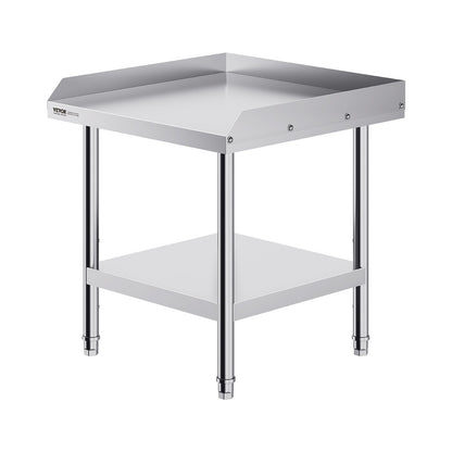 VEVOR Stainless Steel Work Table, 24 x 24 x 26 Inch Commercial Food Prep Worktable, 3-Sided Backsplash Heavy Duty Prep Worktable, Metal Work Table with Adjustable Height for Restaurant Home Hotel