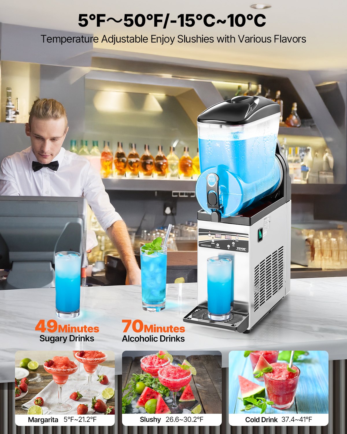 VEVOR Commercial Slushy Machine 15L Margarita Smoothie Frozen Drink Maker