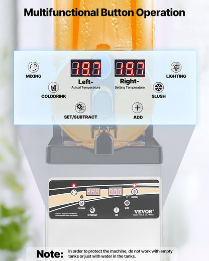 VEVOR Commercial Slushy Machine 15L Margarita Smoothie Frozen Drink Maker