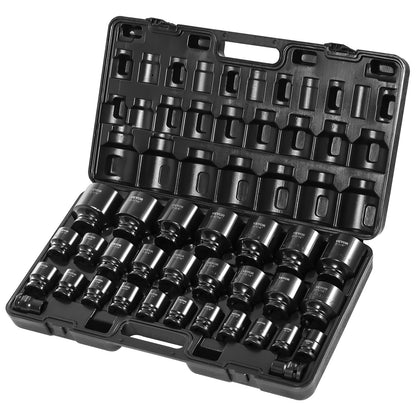 VEVOR Impact Socket Set 3/4 Inches 29 Piece Impact Sockets, 6-Point Sockets, Rugged Construction, CR-M0, 3/4 Inches Drive Socket Set Impact SAE 3/4 inch - 2-1/2 inch, with a Storage Cage