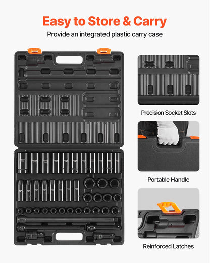 VEVOR Impact Socket Set 43 Piece Impact Sockets, Standard Socket Assortment, Drive Socket Set 6-Point Sockets Metric 9-30mm (Standard/Deep)