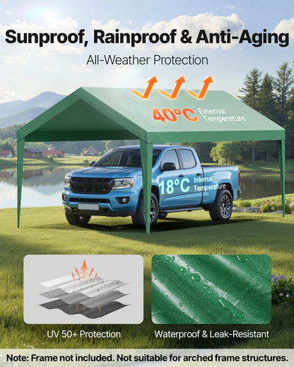 Carport Replacement Canopy, 6 x 3 m Potable Garage Tent Top Tarp, UV-Resistant & Waterproof Car Shelter Tarp, Heavy Duty Car Port Cover with Ball Buggees, Dark Green, Frame Not Included