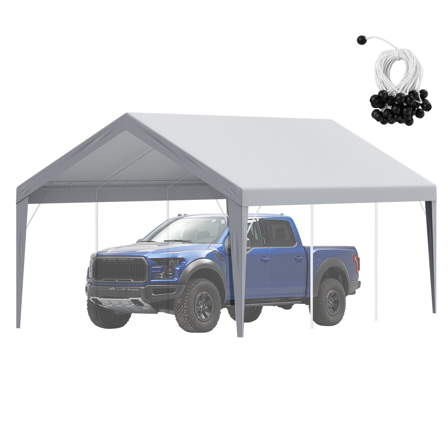 Carport Replacement Canopy Cover 12 x 20 ft, Garage Top Tent Shelter Tarp Heavy-Duty Waterproof & UV Protected, Easy Installation with Ball Bungees,Grey (Only Top Cover, Frame Not Include)