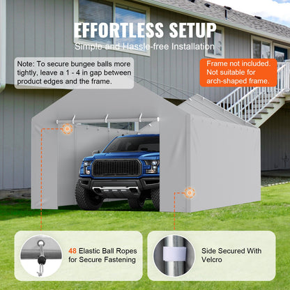 Carport Replacement Canopy Cover Side Wall 6 x 3.6 m, Garage Tent Shelter Tarp Heavy-Duty Waterproof & UV Protected, Easy Installation with Ball Bungees,Grey (Top and Frame Not Included)