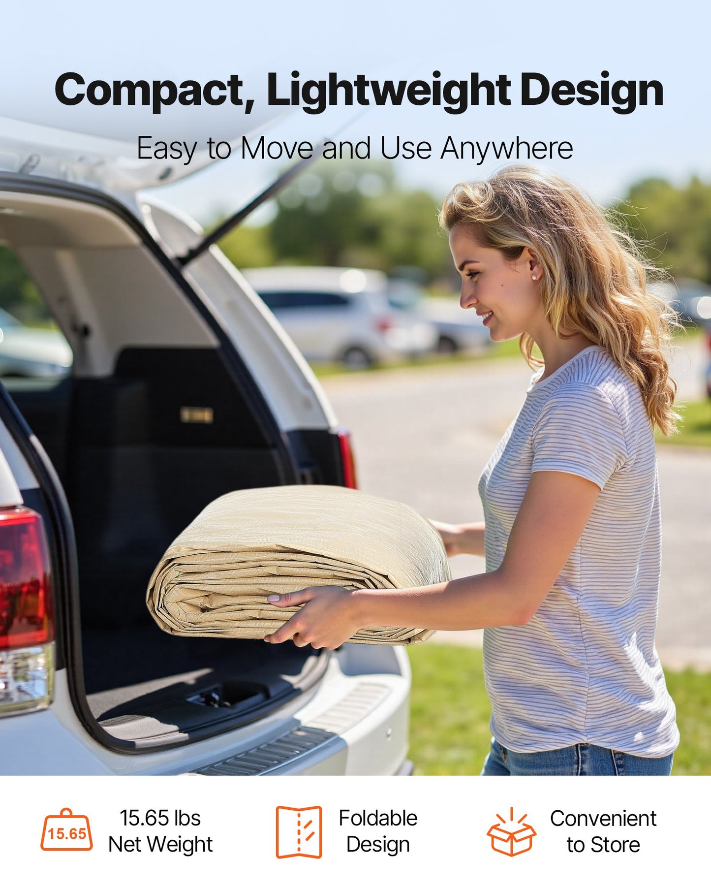 Carport Replacement Canopy, 6 x 3.6 m Potable Garage Tent Top Tarp, UV-Resistant & Waterproof Car Shelter Tarp, Heavy Duty Car Port Cover with Ball Buggees, Beige, Frame Not Included
