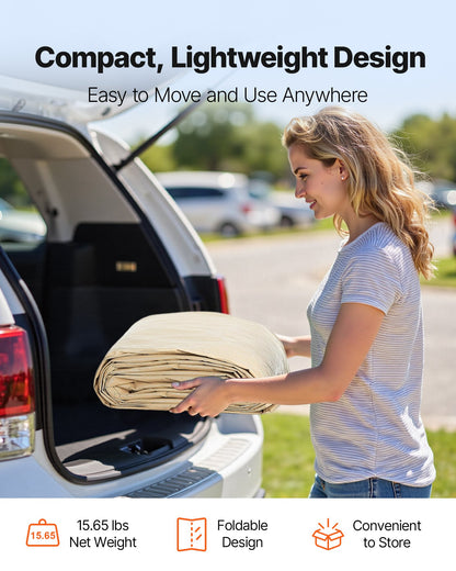 Carport Replacement Canopy, 6 x 3.6 m Potable Garage Tent Top Tarp, UV-Resistant & Waterproof Car Shelter Tarp, Heavy Duty Car Port Cover with Ball Buggees, Beige, Frame Not Included