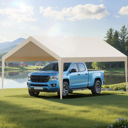 Carport Replacement Canopy, 6 x 3.6 m Potable Garage Tent Top Tarp, UV-Resistant & Waterproof Car Shelter Tarp, Heavy Duty Car Port Cover with Ball Buggees, Beige, Frame Not Included