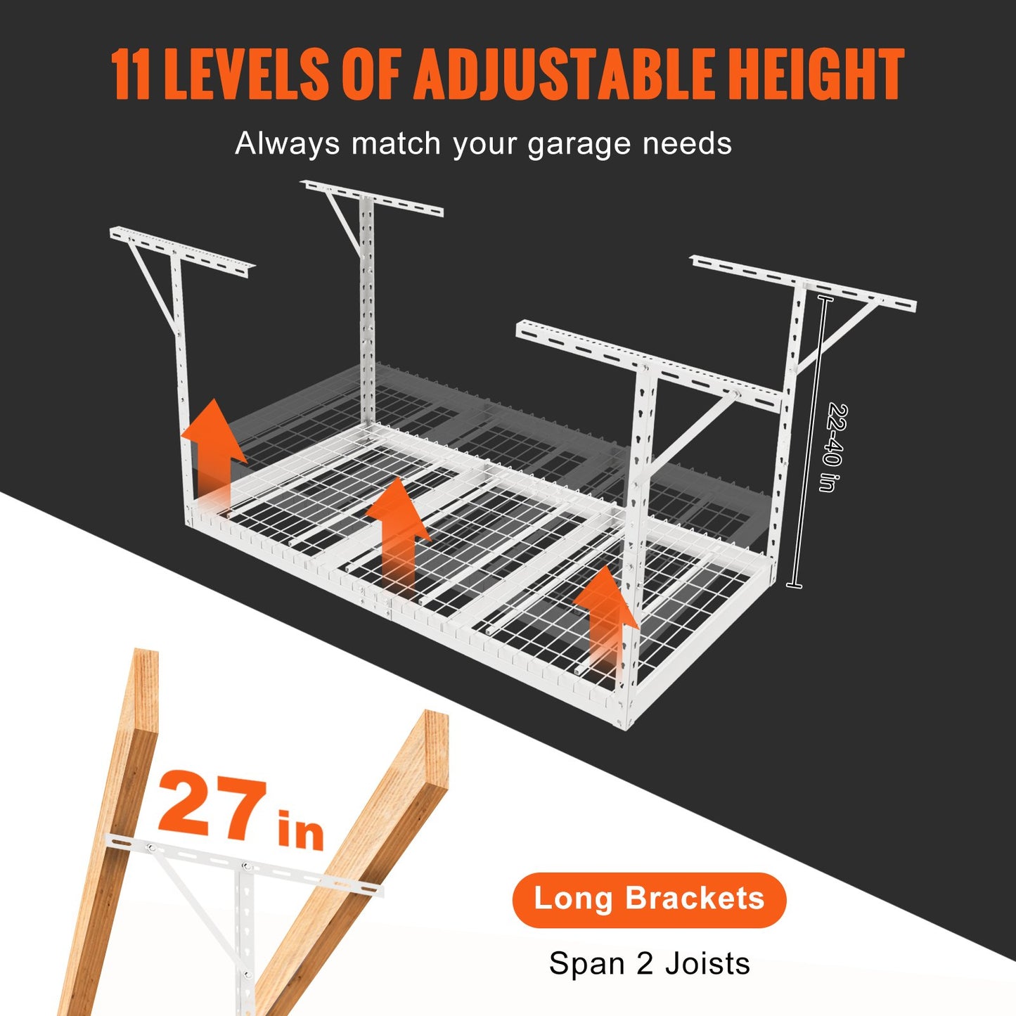 VEVOR Overhead Adjustable Garage Storage Rack 36x72in Ceiling Rack 550lbs White