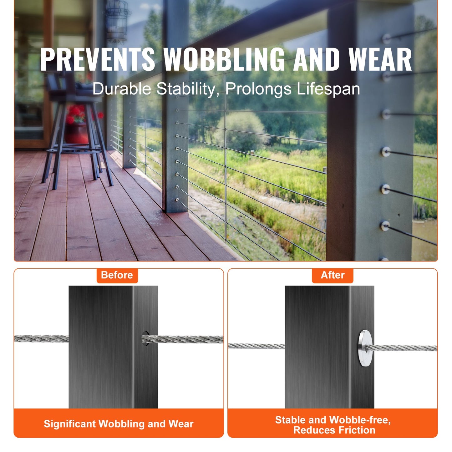 VEVOR 51Pack Cable Railing Kit 3.2mm Wheel Protector Sleeves, Bundle with Black Invisible 3.2mm Swage Tensioner and Terminal, Cable Railing Post Safeguard Covers for 0.41inch Horizontal Hole Post