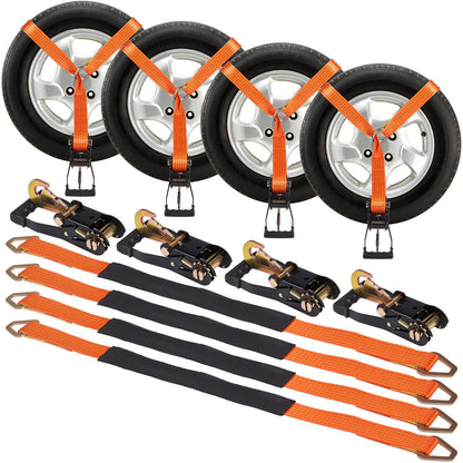VEVOR Ratchet Tie Down Straps Kit, 5.08" x 304.8" Tire Straps, 2500kgs Working Load, 11023 LBS Breaking Strength, Car Tie Down Straps with Snap Hooks for Passenger Car, Truck, Trailer, 4-Pack