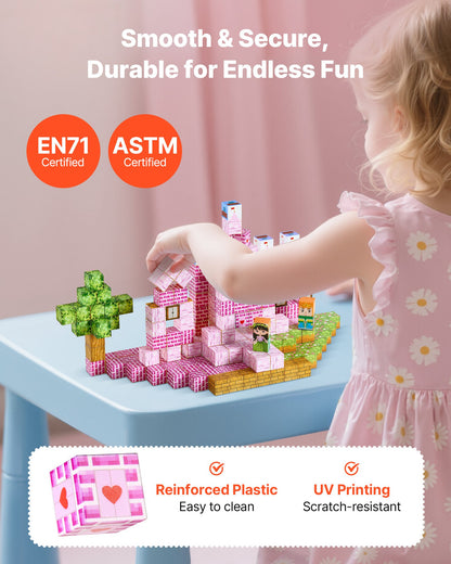 VEVOR Magnetic Blocks, 100 PCS Princess Castle Set, Magnetic Building Cubes for Kids, STEM Montessori Sensory Toys for Christmas Birthday Gift, Construction Stacking Toy for 3+ Years Old Boys & Girls
