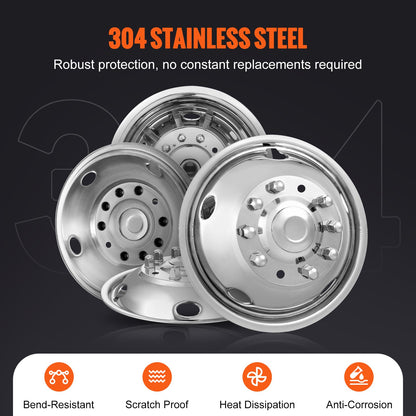 VEVOR 50cm 8 Lug Wheel Simulators, 304 Stainless Steel Wheel Simulator Kit with Mirror Polished Finish, 2 Front and 2 Rear Wheel Covers Fit for For Ford F450/F550 (2005-2020), 4 pcs