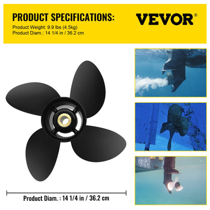VEVOR Outboard Propeller, Replace for OEM 3587522, 4-Blade 14 1/4\" x 19\" Pitch Aluminium Boat Propeller, Compatible with Volvo Penta SX Drive All Models, with 19 Tooth Splines, RH