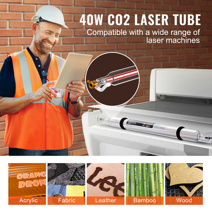 VEVOR Laser Tube, 40W CO2 Laser Tube for Laser Engraver and Cutter Machine, 720 mm Length, 50 mm Diameter, Glass Laser Cutting Tube with TEM00 Beam Mode, for Wood Acrylic Fabric Leather Bamboo