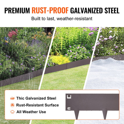 VEVOR Steel Landscape Edging, 5-pack Steel Garden Edging Borders, 39" L x 5" H Strips, Hammer-in Edging Border, Bendable Metal Landscape Edging for Yard, Garden, Lawn, 3.15" Spike Height, Rustic Brown