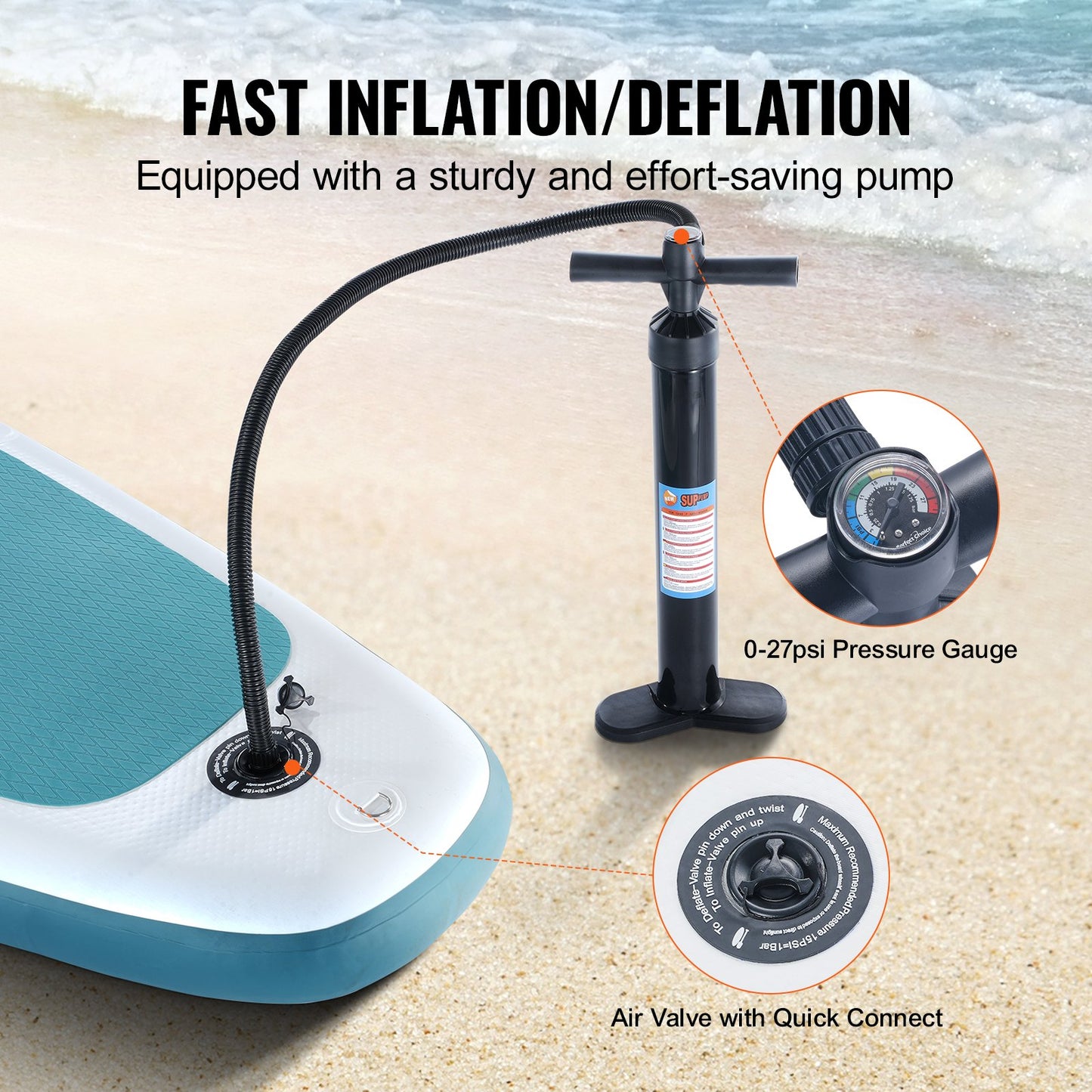 VEVOR Inflatable Stand Up Paddle Board, 3230 x 838 x 152 mm SUP Paddleboard, with Board Accessories, Pump, Paddle, Fin, Phone Bag, Backpack, Ankle Leash, Repair Kit, Non-slip Deck for Youth & Adults