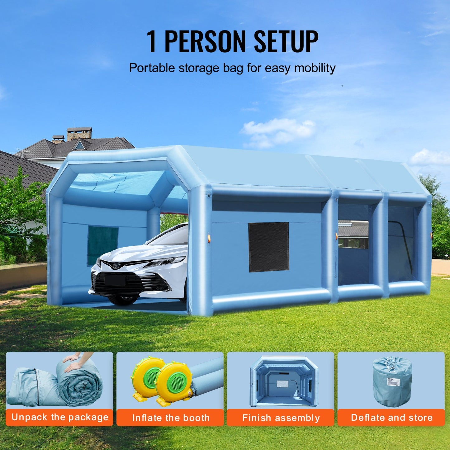 VEVOR Inflatable Paint Booth 26.2x14.8x9.8ft Inflatable Spray Booth 950W+750W