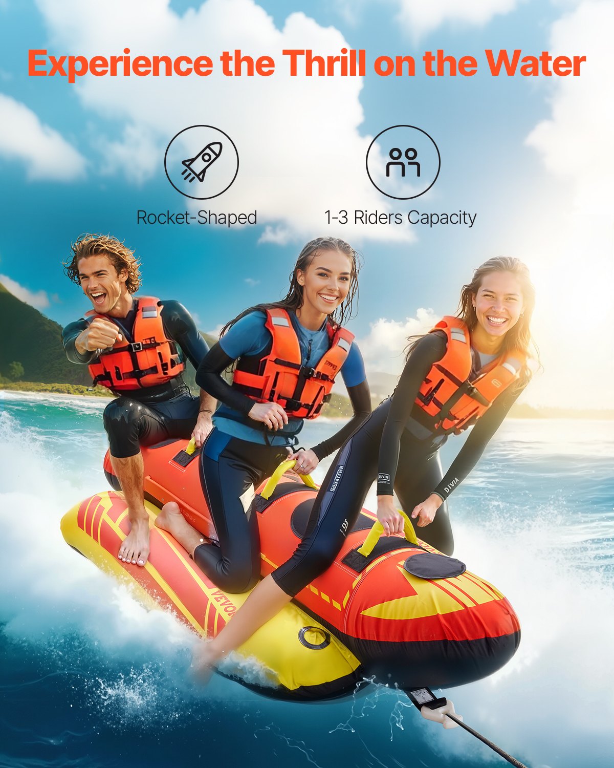 VEVOR Towable Tubes for Boating 1-3 Riders Inflatable Boat Tubes Towables 510lbs