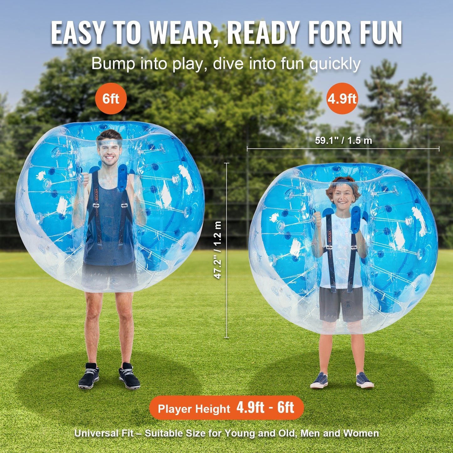 VEVOR Inflatable Bumper Ball 1-Pack, 5FT/1.5M Body Sumo Zorb Balls for Teen & Adult, 0.8mm Thick PVC Human Hamster Bubble Balls for Outdoor Team Gaming Play, Bumper Bopper Toys for Garden, Yard, Park