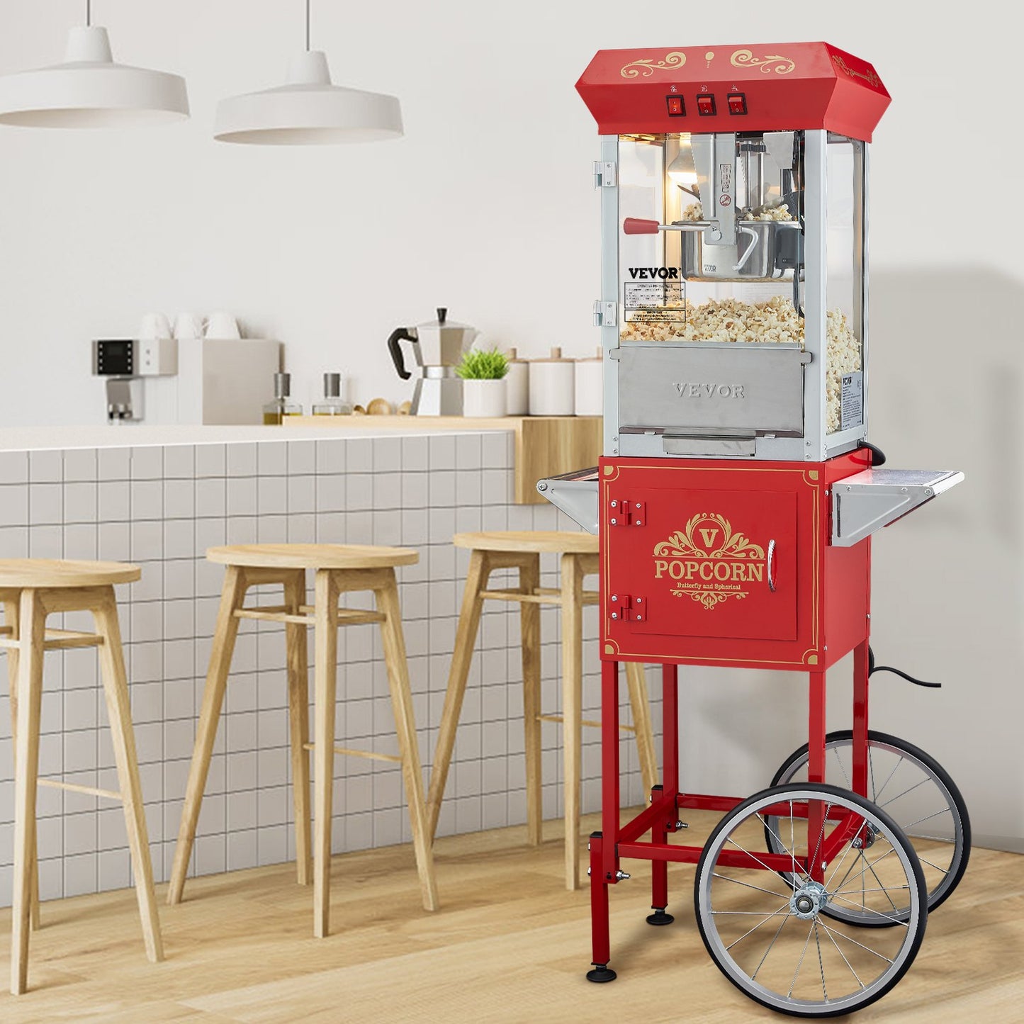 VEVOR Popcorn Popper Machine with Cart  Popcorn Maker 850W 8 Oz 48 Cups Red