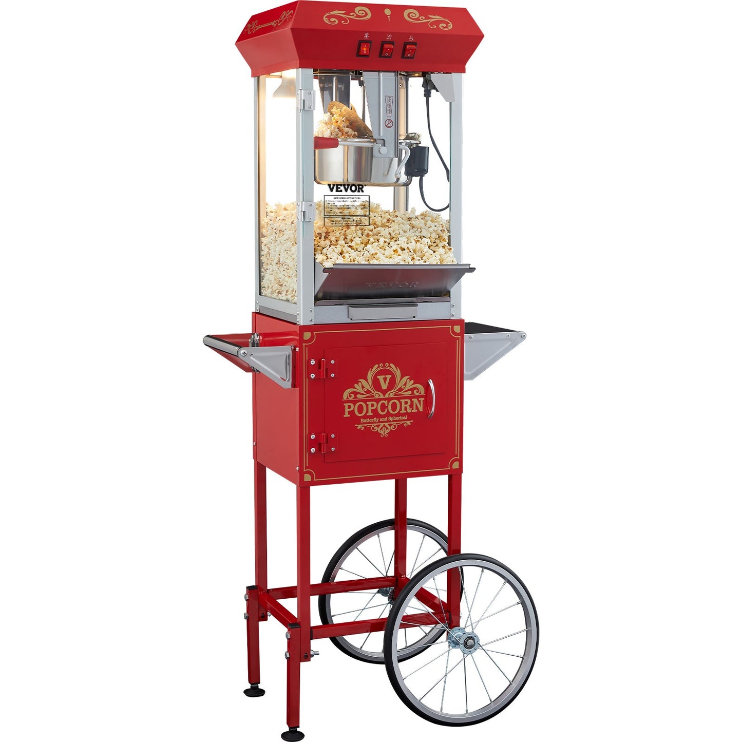 VEVOR Popcorn Popper Machine with Cart  Popcorn Maker 850W 8 Oz 48 Cups Red