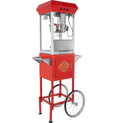 VEVOR Popcorn Popper Machine with Cart  Popcorn Maker 850W 8 Oz 48 Cups Red