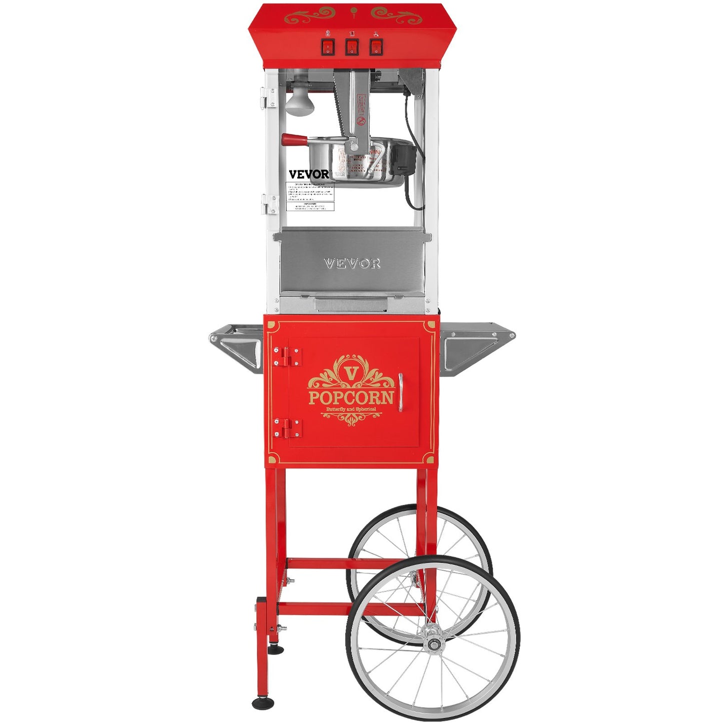 VEVOR Popcorn Popper Machine with Cart  Popcorn Maker 850W 8 Oz 48 Cups Red