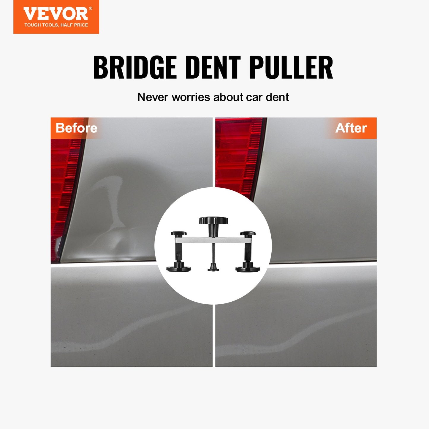 VEVOR 25 PCS Dent Removal Kit, Auto Body Paintless Dent Removal Tools Kit with Bridge Puller, Puller Tabs, Hot Melt Glue Gun, Glue Sticks, Dent Puller Kit for Auto Body Dents, and Other Metal Surface