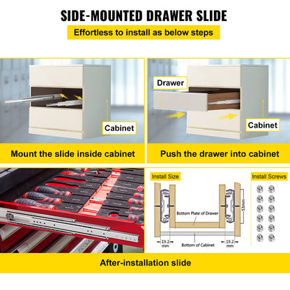 VEVOR Drawer Slides, 1 Pair 42 Inch Heavy Duty Drawer Slides, Ball Bearing Side Mount Drawer Hardware Slides, 500 LBS Load Capacity 3-Section Full Extension Drawer Slides for Smooth Slide, Less Noise
