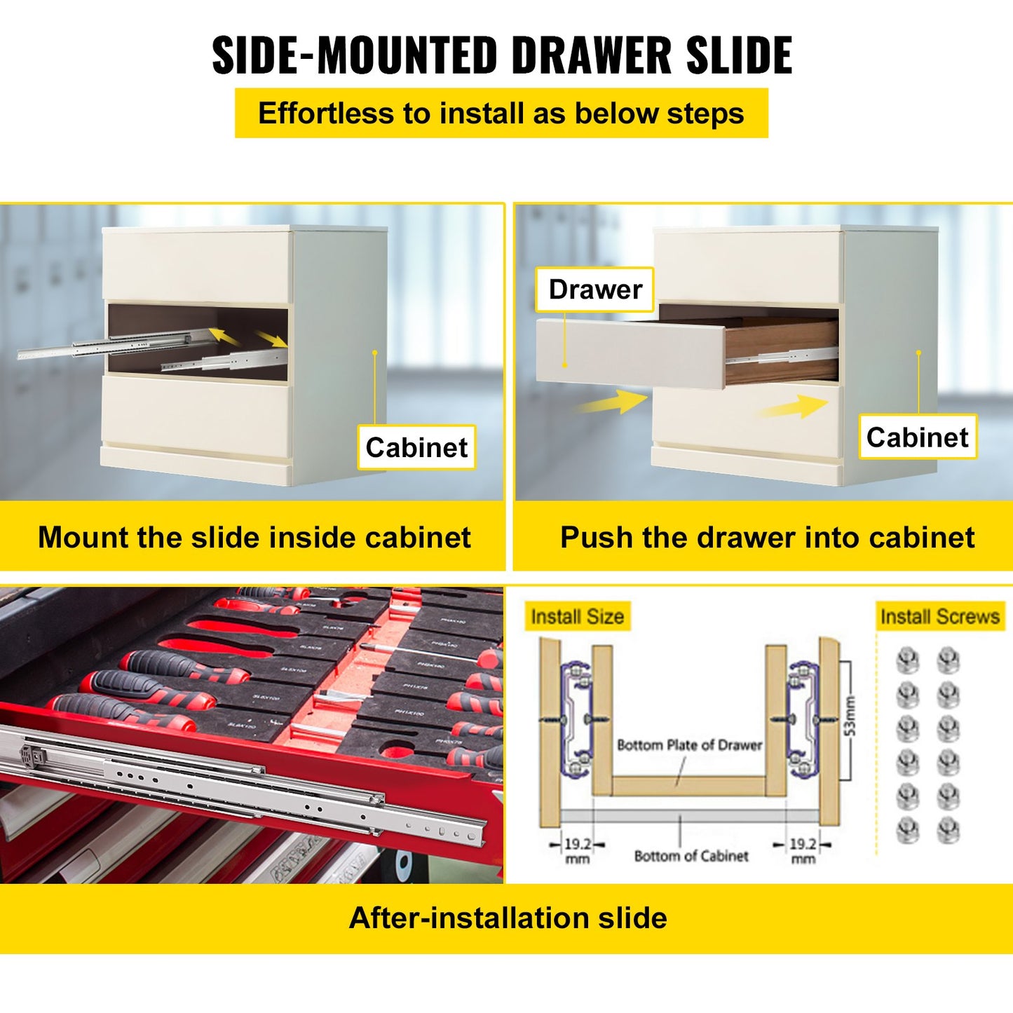VEVOR Drawer Slide Soft Close Drawer 1Pair 48" Ball Bearing Full Extension 500lb