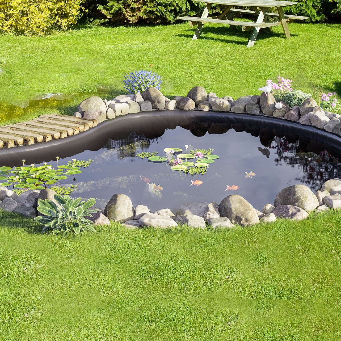VEVOR Pond Liner, 6 x 7.6 m 45 Mil Thick, Pliable EPDM Material Pond Skins, Easy Cutting Underlayment for Fish or Koi Pond, Waterfall Base, Water Features, Water Gardens, Fountains, Black