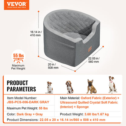 VEVOR Dog Booster Car Seat Pet Car Seat for Small Medium Dog up to 24.9 kg Gray
