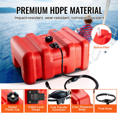 Boat Fuel Tank Portable Marine Outboard Gas Tank 12 Gal/55L with Hose