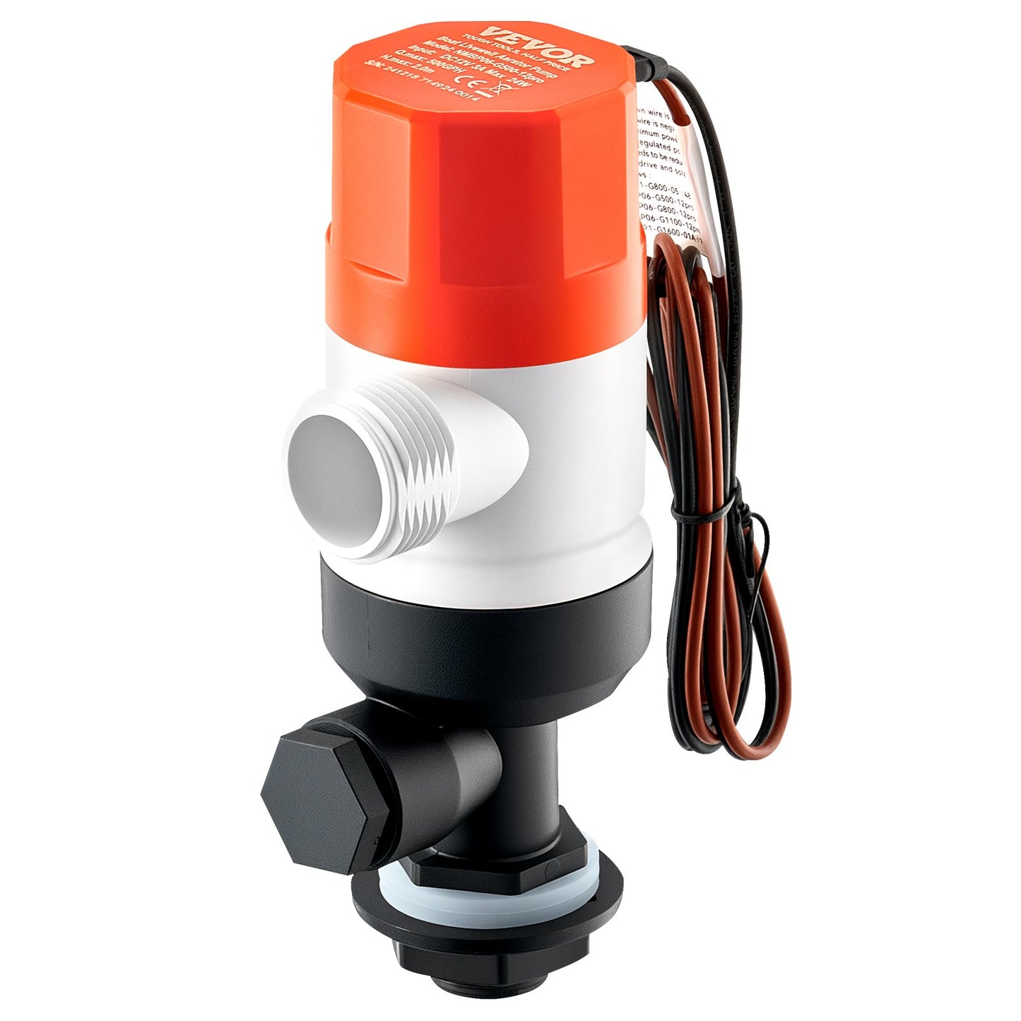 VEVOR Livewell Pump for Boat 12V 500 GPH Livewell Aerator Pump Straight 2 Inlets