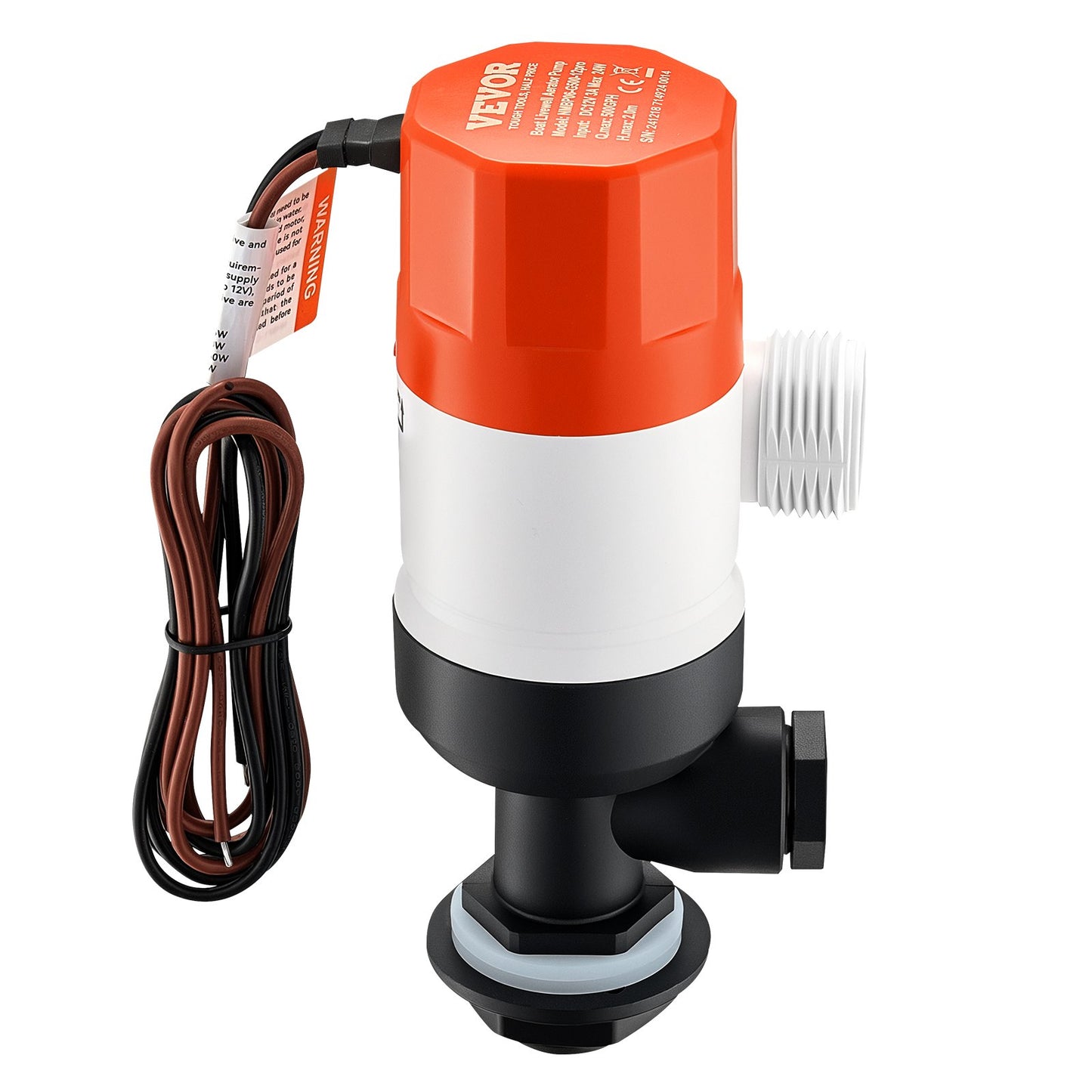 VEVOR Livewell Pump for Boat 12V 500 GPH Livewell Aerator Pump Straight 2 Inlets
