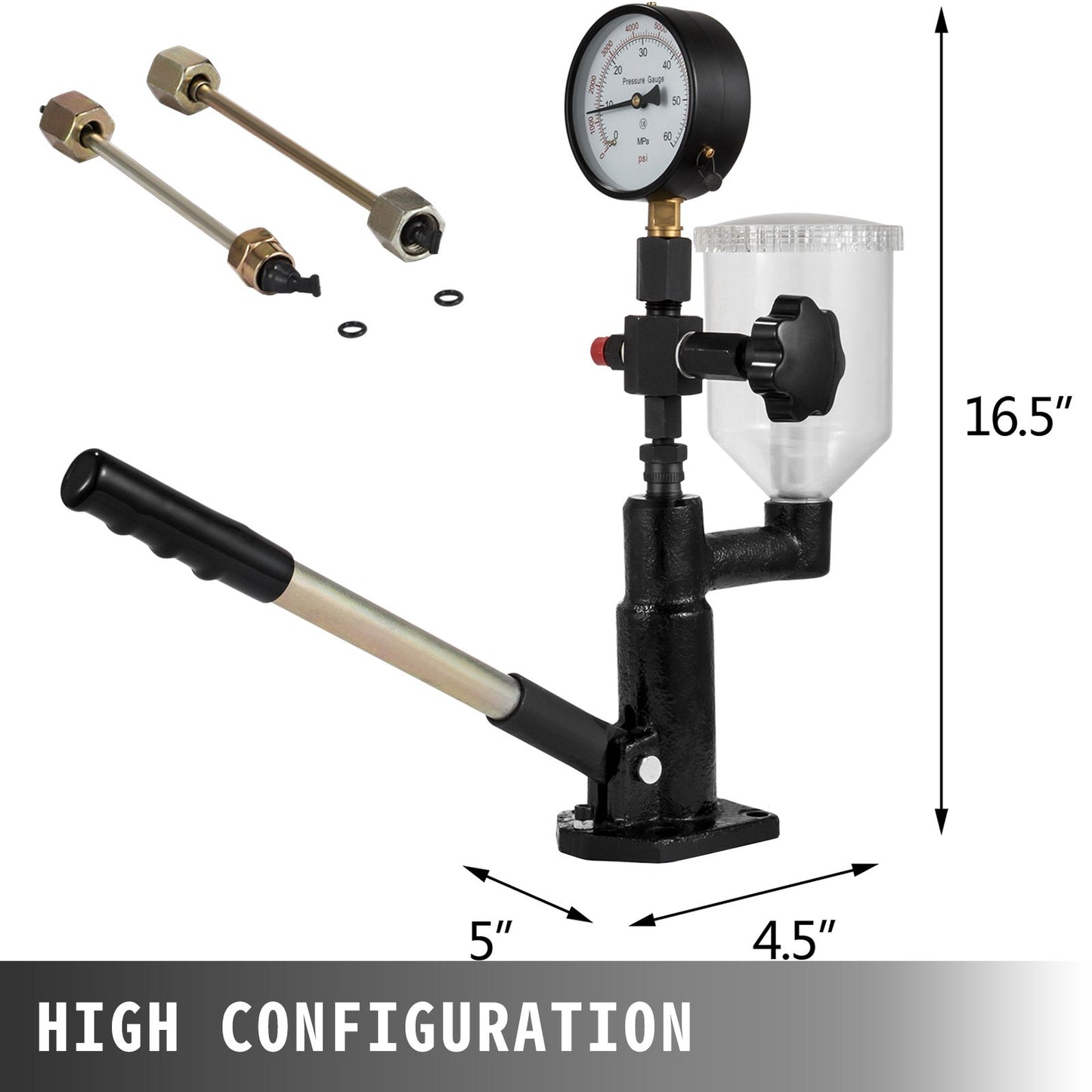 Diesel Injector Nozzle 
Pressure Tester Dual scale Manometer Test Tool 0-600Bar (0-8000PSI) 
60Mpa Test Pressure High Configuration
